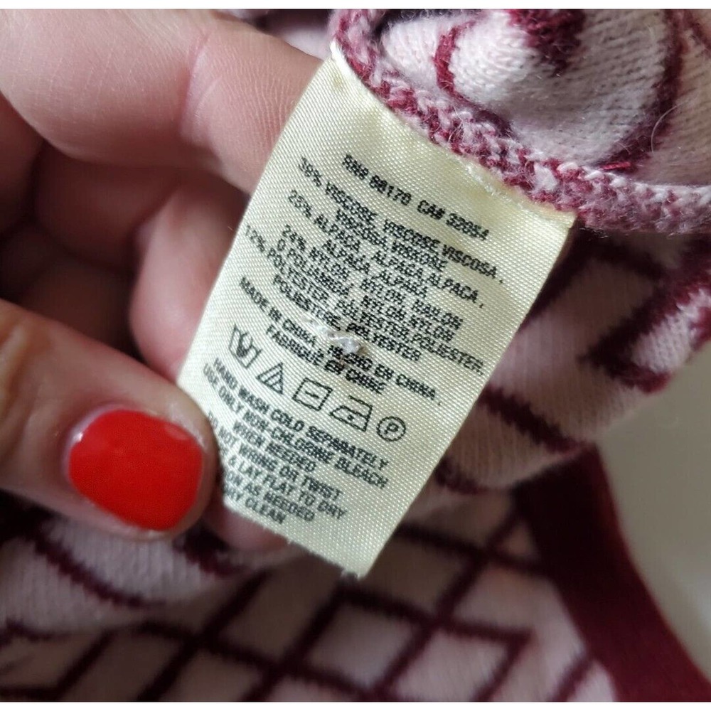 Anthropologie Moth Cowl Neck Pullover Sweater Angora Printed Red Side Slits Med - Picture 7 of 11